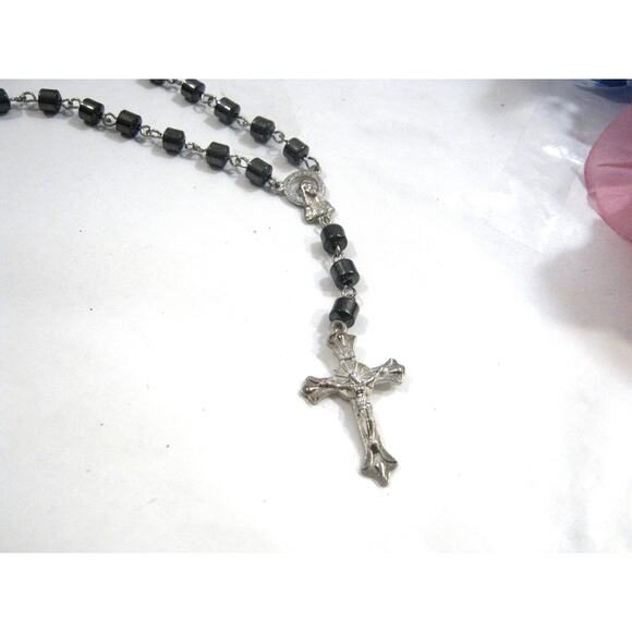 Vintage Hematite Pocket size Catholic Rosary Christian Religious Prayer Beads - Picture 1 of 5